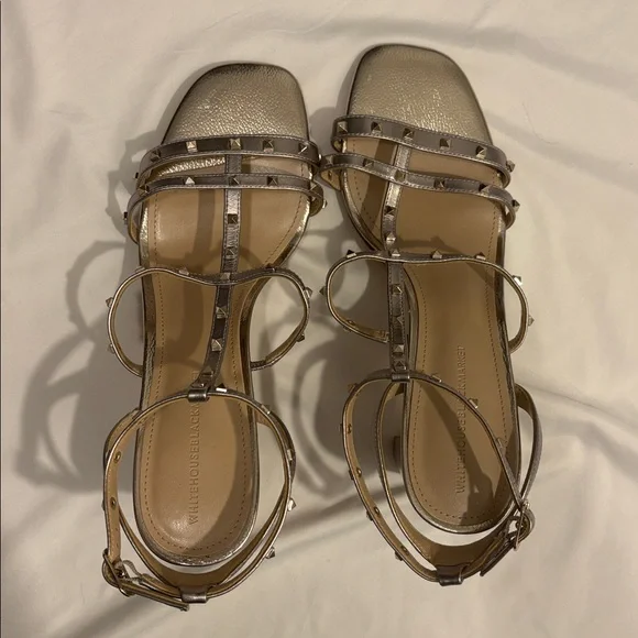 WHBM Cindy Metallic Leather Strappy Studded Block Heel Sandals - Picture 6 of 9